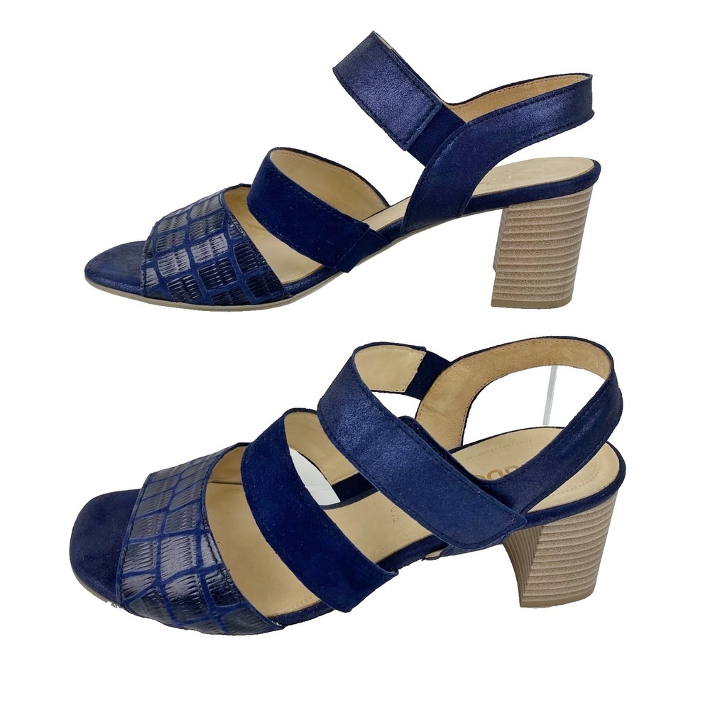 Gabor Suede Sandals Women's 6.5 Blue Strappy Shoes LKNU Embossed Portugal Adj.